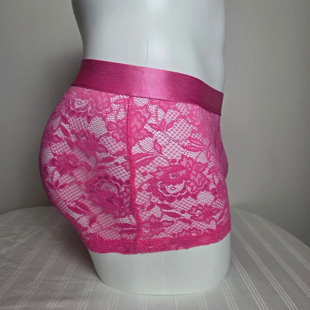 Cosabella Never Say Never Mens Pink Lace Boxer Briefs Sheer Floral Trunks NEW‎